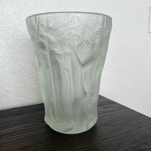 Barolac Forest Vase by Josef Inwald Frosted Crystal Czech Bohemian Vintage